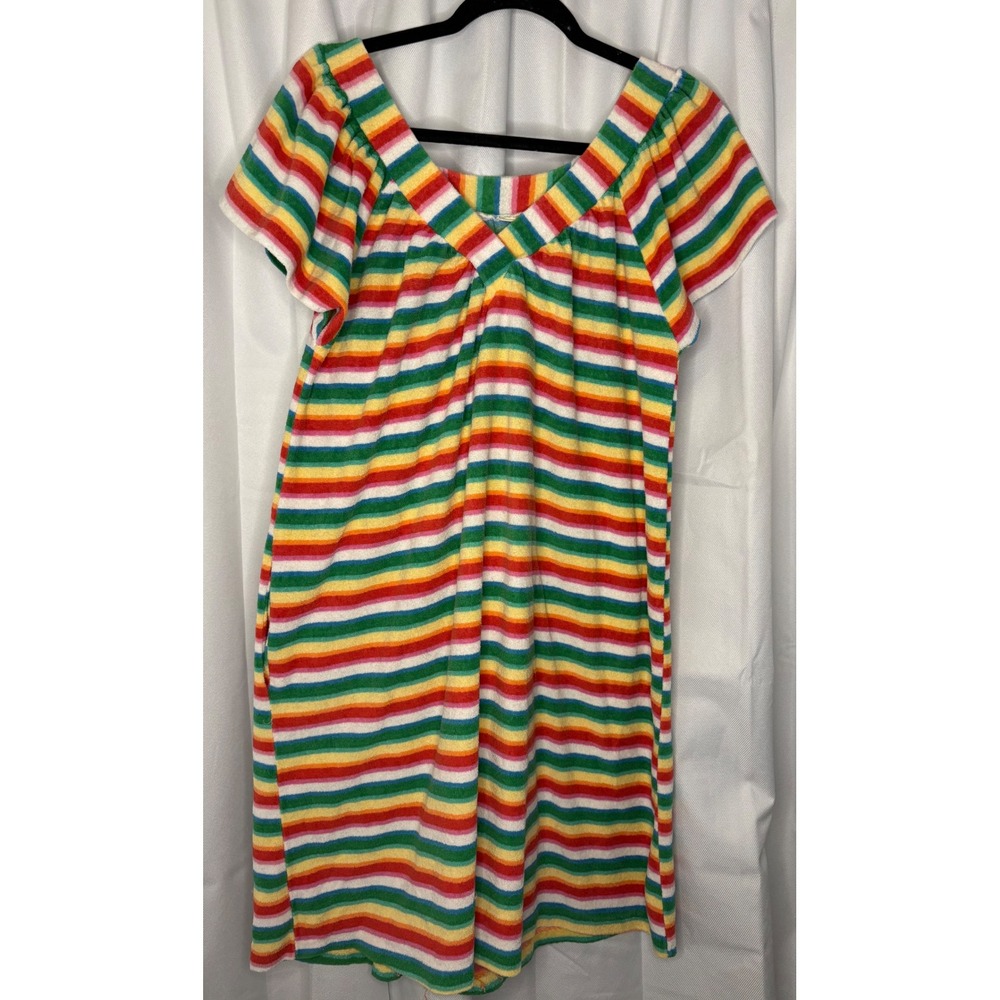 VTG 1970s Sears Multi Color Stripe Knit Terry Patio Dress Kaftan Loungewear